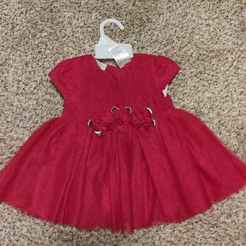Red on red flower dress Baby Girl